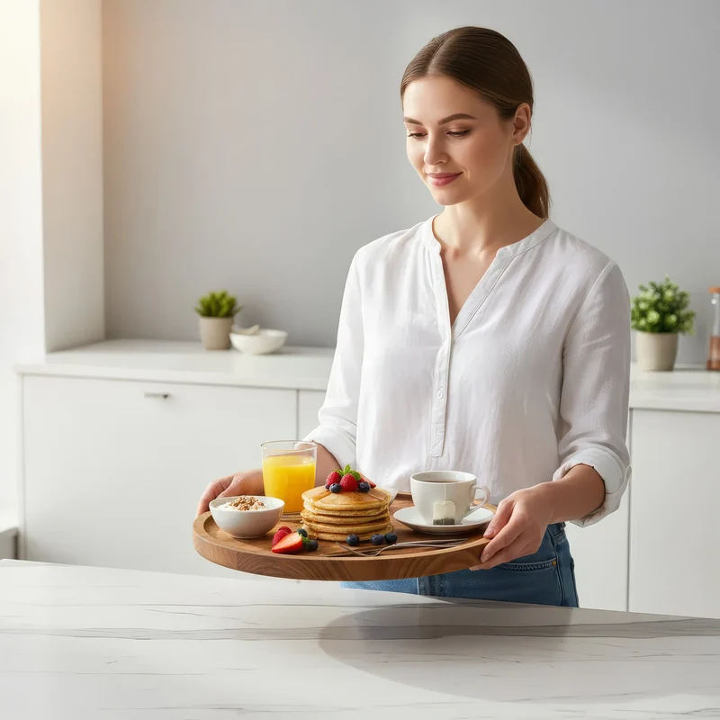 Rundt Serveringsbræt i Naturtræ til Stilfuld Servering