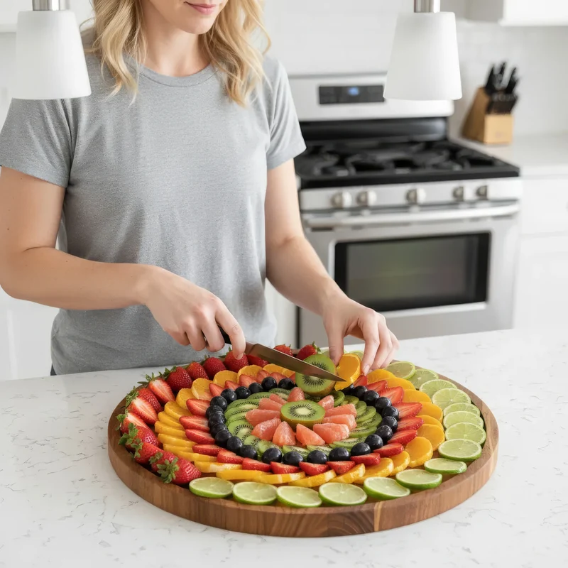 Rundt Serveringsbræt i Naturtræ til Stilfuld Servering