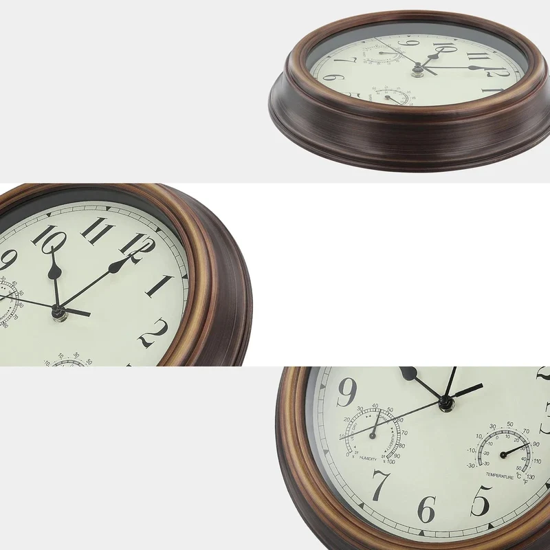 Støjsvag Vægur med Hygrometer og Termometer – Klassisk Elegance