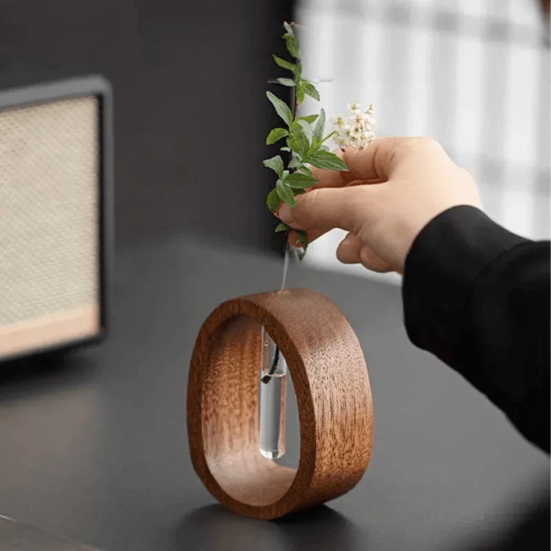 Elegant Glasvase i Træ til Hydroponiske Planter