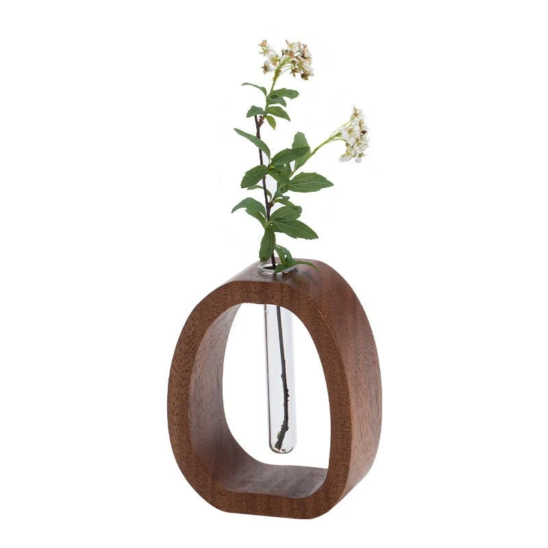 Elegant Glasvase i Træ til Hydroponiske Planter