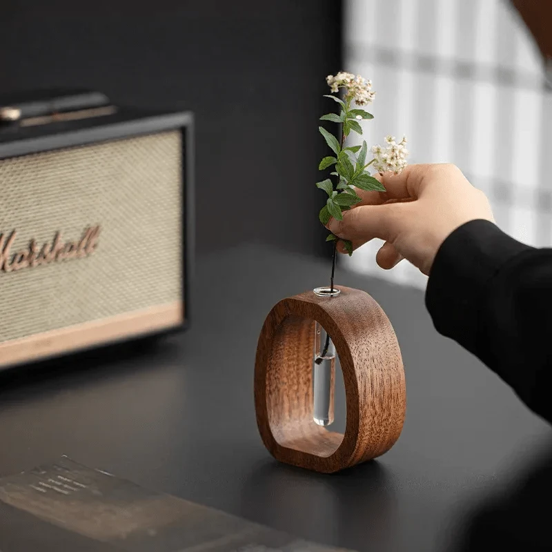 Elegant Glasvase i Træ til Hydroponiske Planter