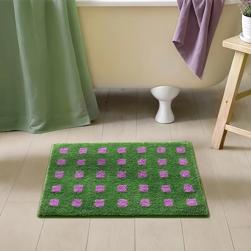 Blød Rutsjesikker Badeværelsesmåtte i Ternet Design
