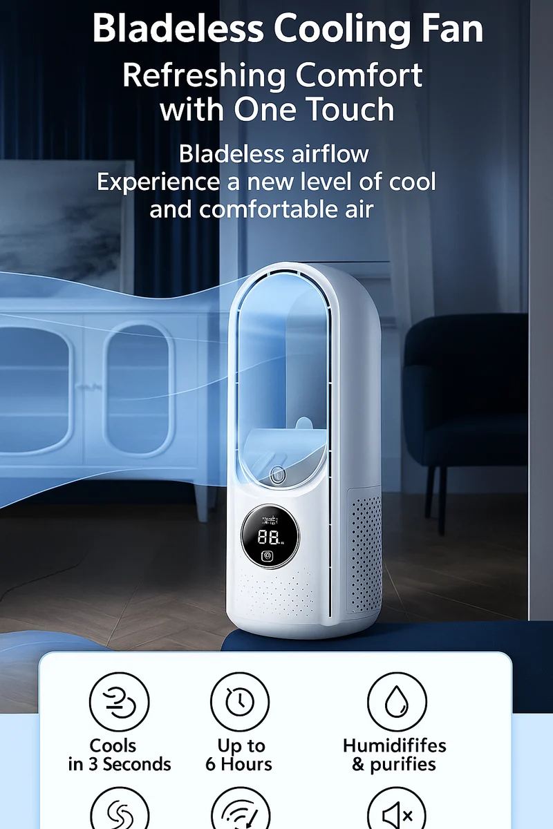 Bladeless USB Luftkøler: Stille, Effektiv Køling & Fugtning