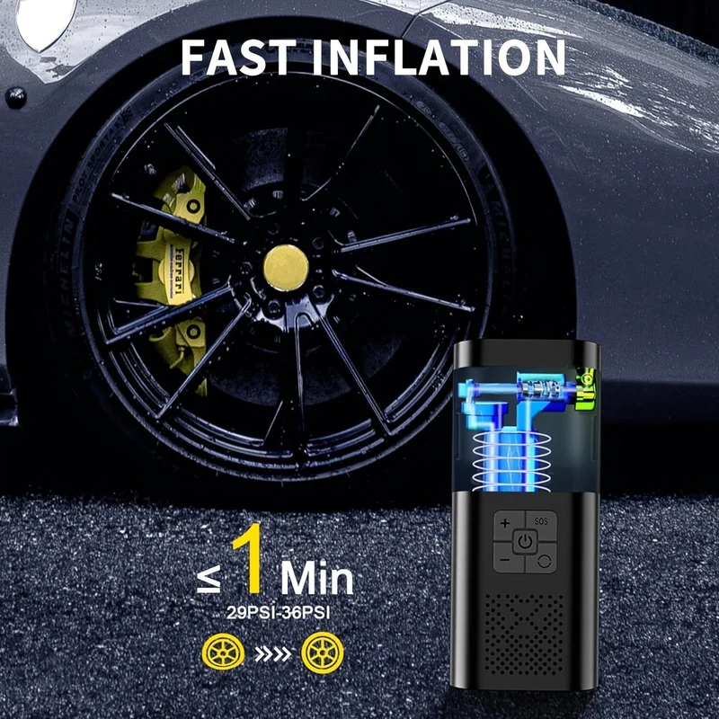 Kraftfuld bærbar luftpumpe med LCD og LED - 150 PSI
