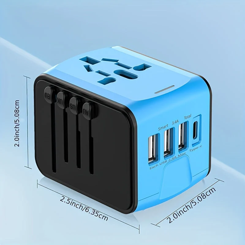 Rejseadapter med 4 USB & Type-C: Hurtig Opladning Globalt