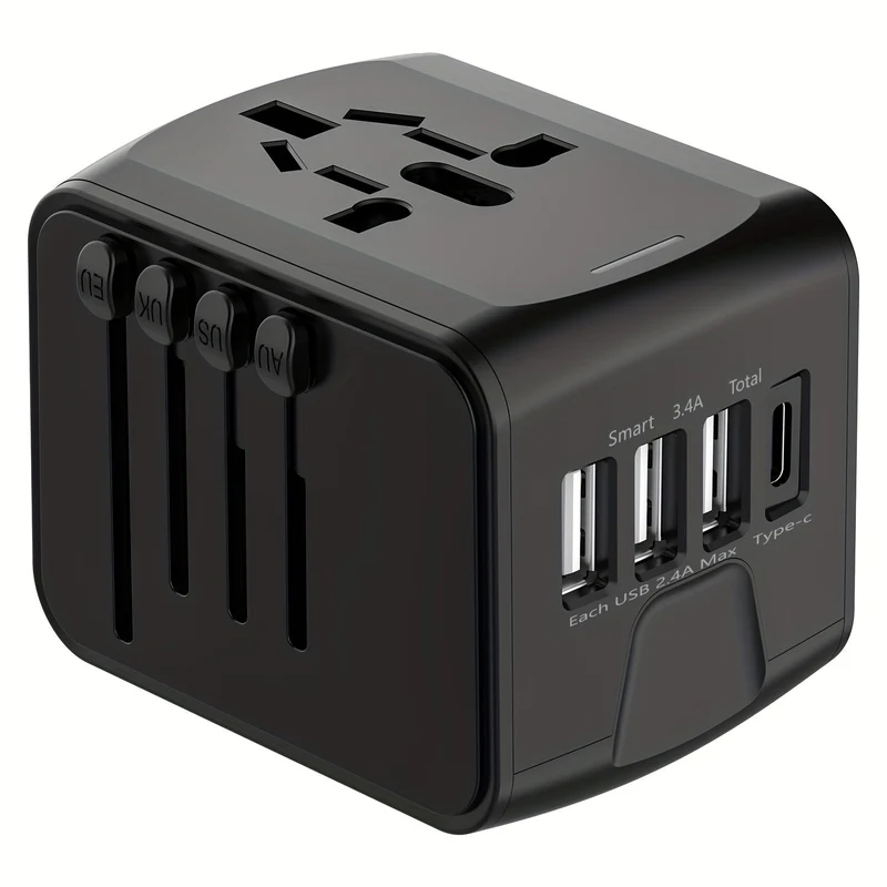 Rejseadapter med 4 USB & Type-C: Hurtig Opladning Globalt