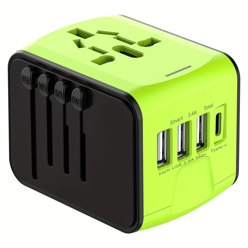 Rejseadapter med 4 USB & Type-C: Hurtig Opladning Globalt