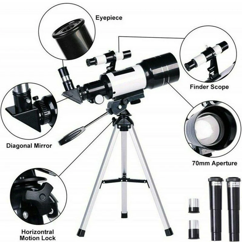 Astronomisk Teleskop 300/70mm med Stativ og Mobilholder