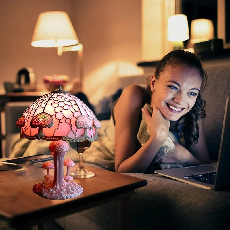 Unik Svampelampe i Glas med USB - Skab Hygge i Hjemmet