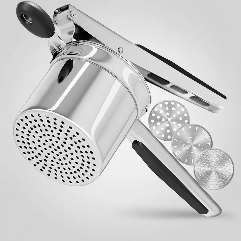Kartoffelpresser i Rustfrit Stål med 3 Skiver - Let Mosning
