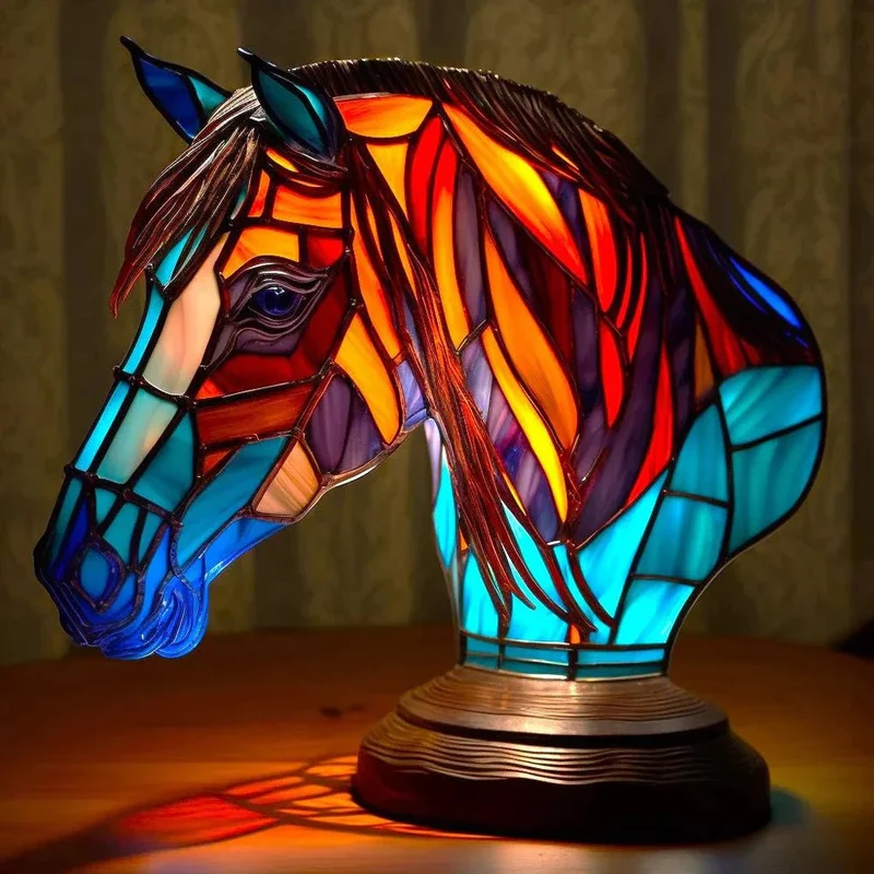 Unik Stained Glass Bordlampe med Dyreskulptur til Stemning