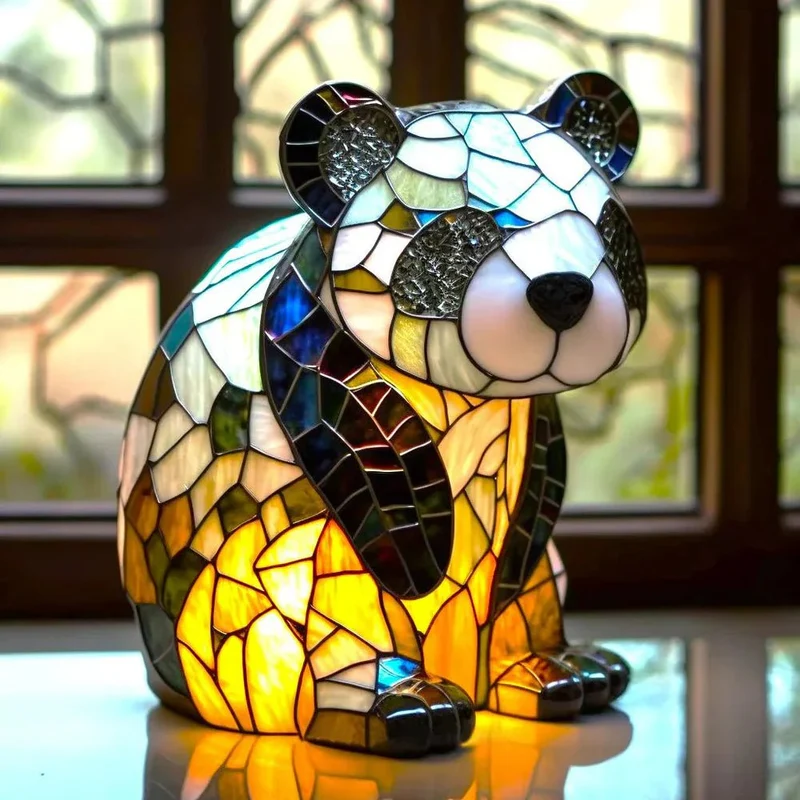 Unik Stained Glass Bordlampe med Dyreskulptur til Stemning