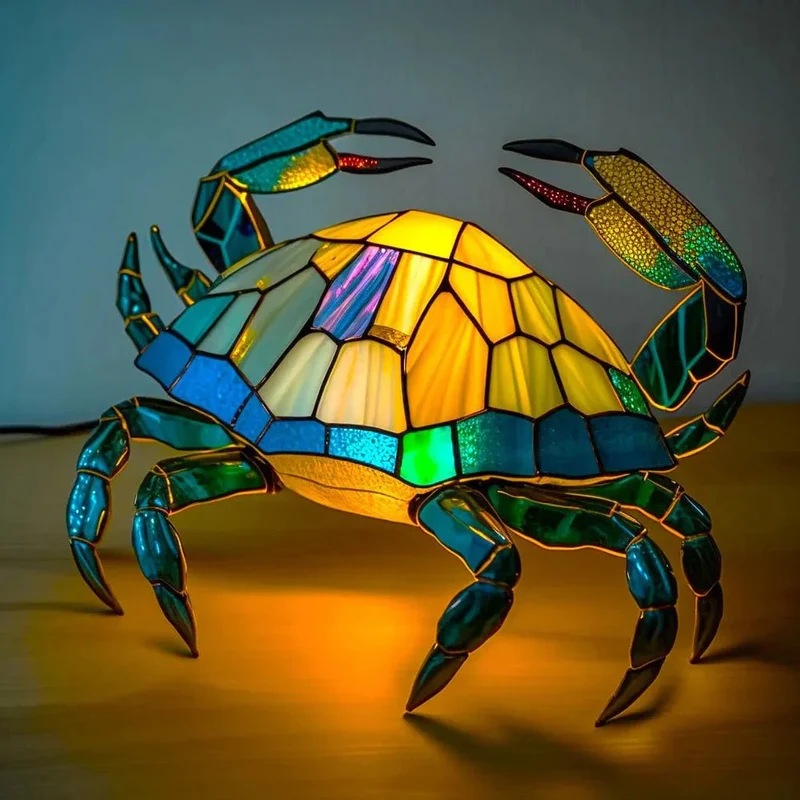 Unik Stained Glass Bordlampe med Dyreskulptur til Stemning