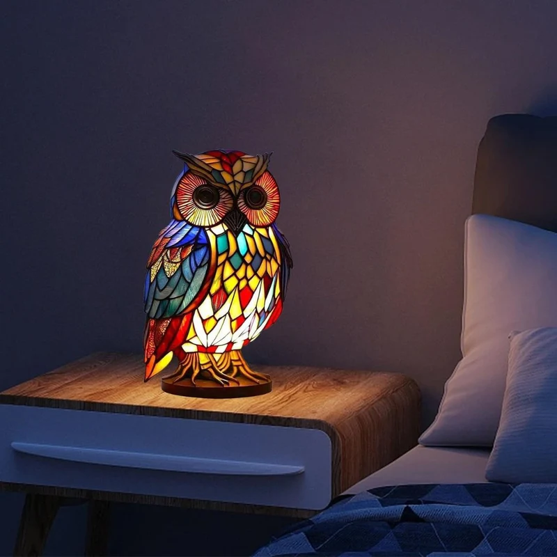Unik Ugle Lampe – Håndlavet Dekorativ Natlampe i Varmt Lys