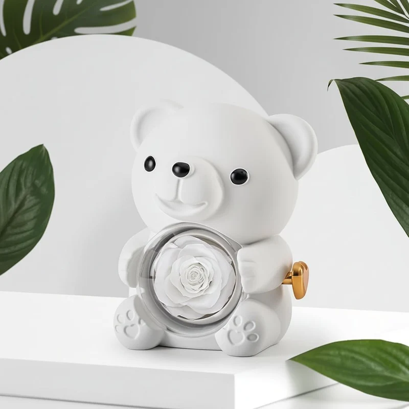 Romantisk Bamse med Evighedsrose og Hjertehalskæde Gave