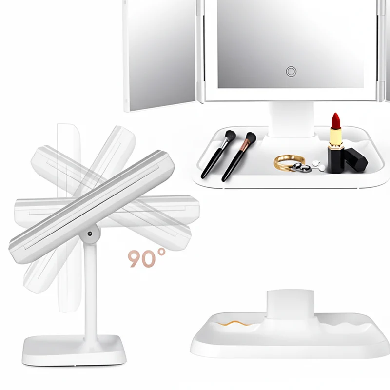 Sammenklappeligt LED Makeup Spejl med Justerbar Belysning