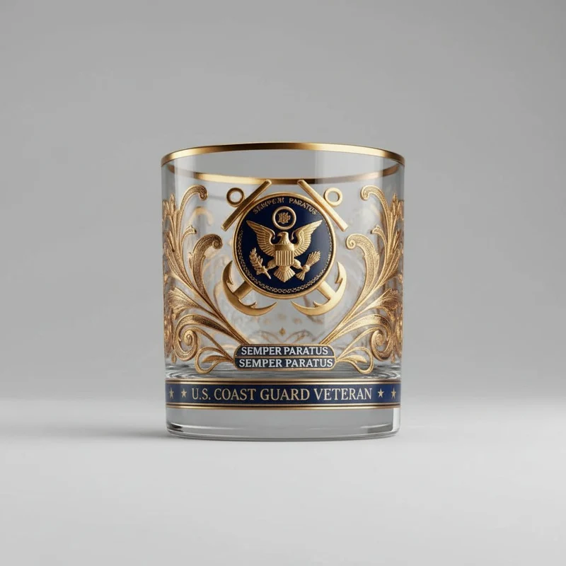 Eksklusivt Whiskyglas med Militæremblemer og Guldpræg