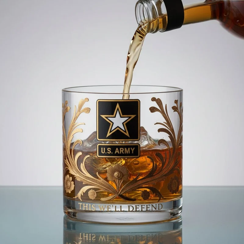 Eksklusivt Whiskyglas med Militæremblemer og Guldpræg