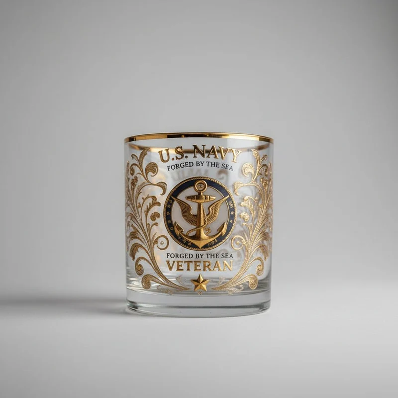 Eksklusivt Whiskyglas med Militæremblemer og Guldpræg