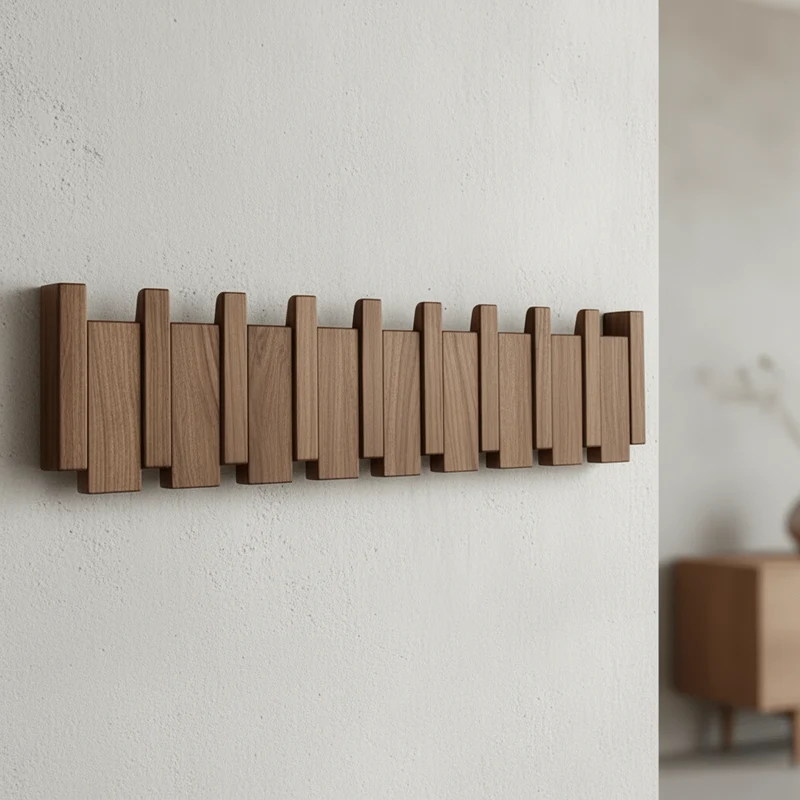 Elegant Vægmonteret Knagerække i Træ – Pladsbesparende Design