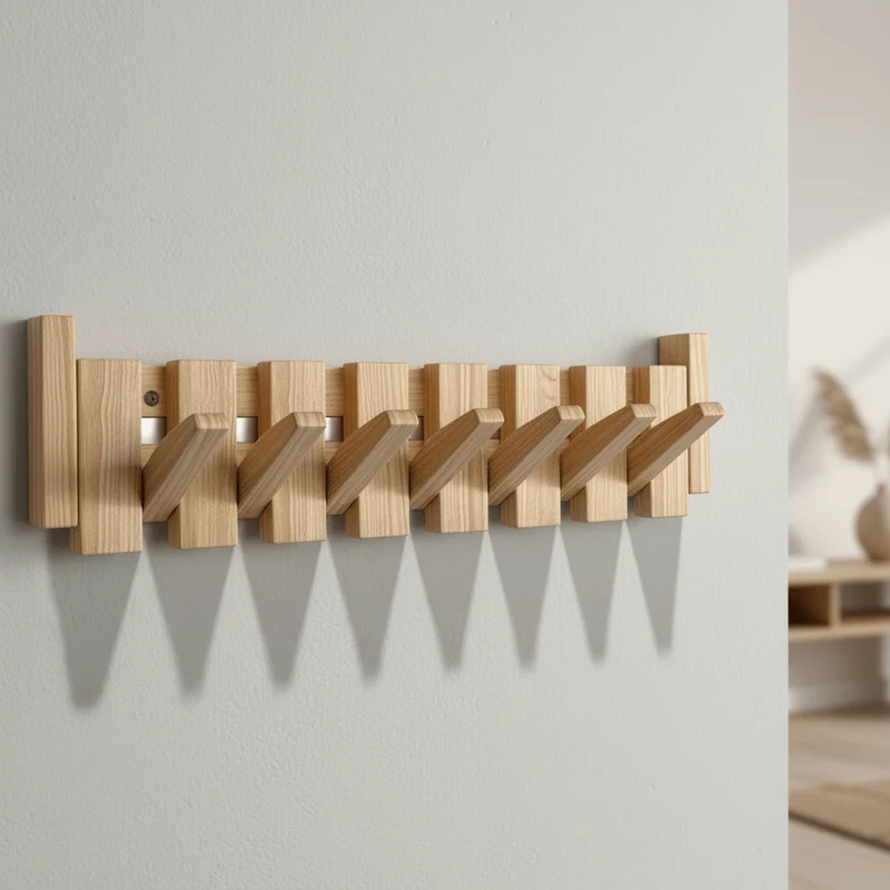 Elegant Vægmonteret Knagerække i Træ – Pladsbesparende Design
