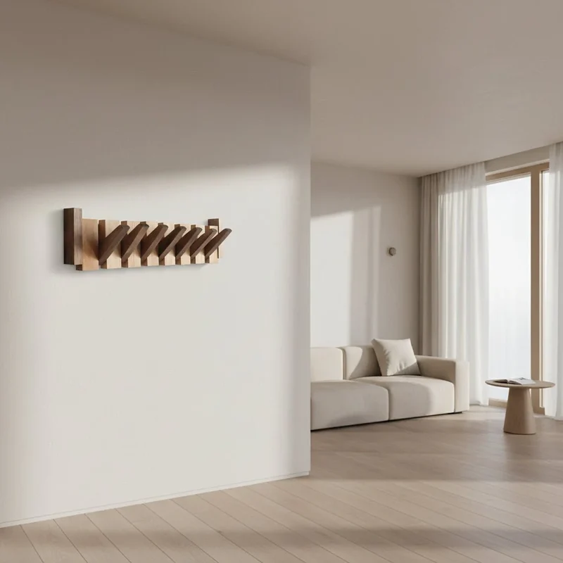 Elegant Vægmonteret Knagerække i Træ – Pladsbesparende Design