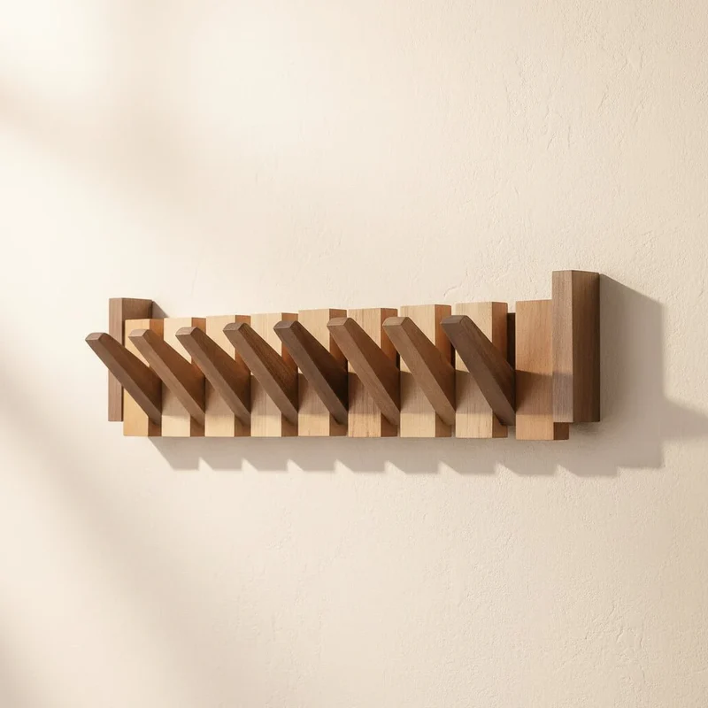 Elegant Vægmonteret Knagerække i Træ – Pladsbesparende Design
