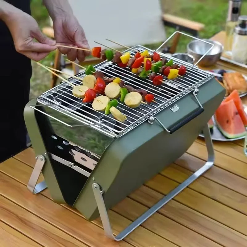 Bærbar Foldbar BBQ Grill i Rustfrit Stål - Perfekt til Camping