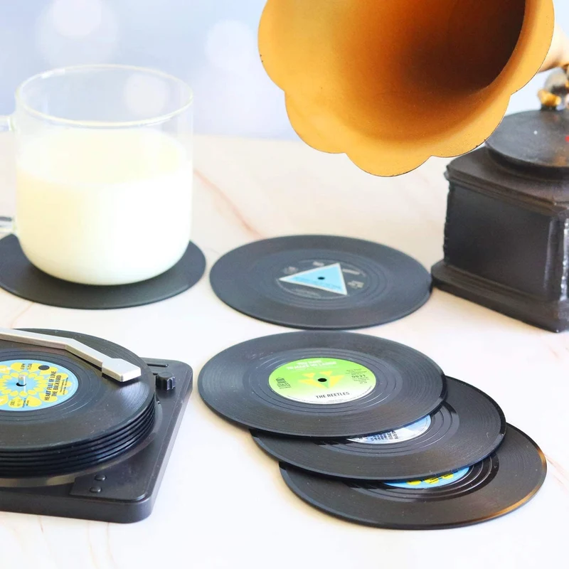 Retro Glasunderlag i Vinyl Design - Perfekt til Musikelskere