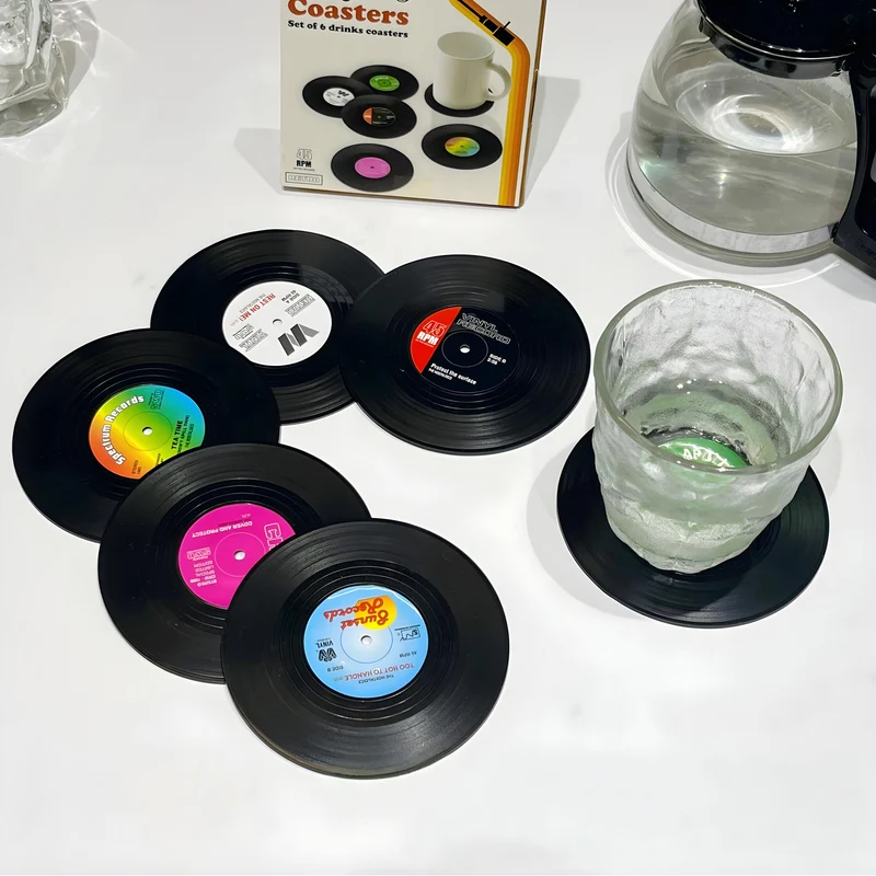 Retro Glasunderlag i Vinyl Design - Perfekt til Musikelskere