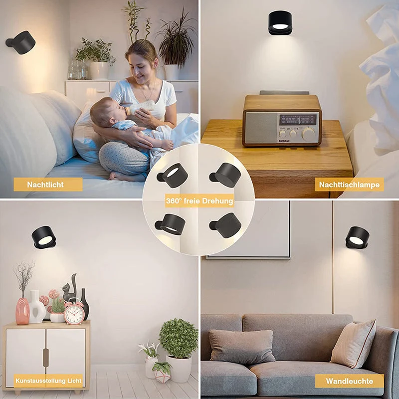 Moderne Væglampe med USB Opladning og Justerbare Lysindstillinger