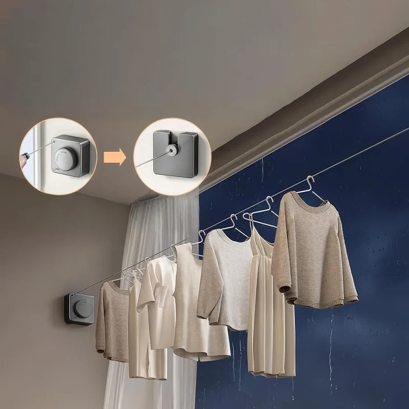 Pladsbesparende Tørresnor i Rustfrit Stål med Anti-Hænge Design