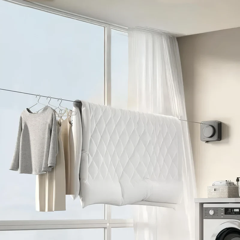 Pladsbesparende Tørresnor i Rustfrit Stål med Anti-Hænge Design