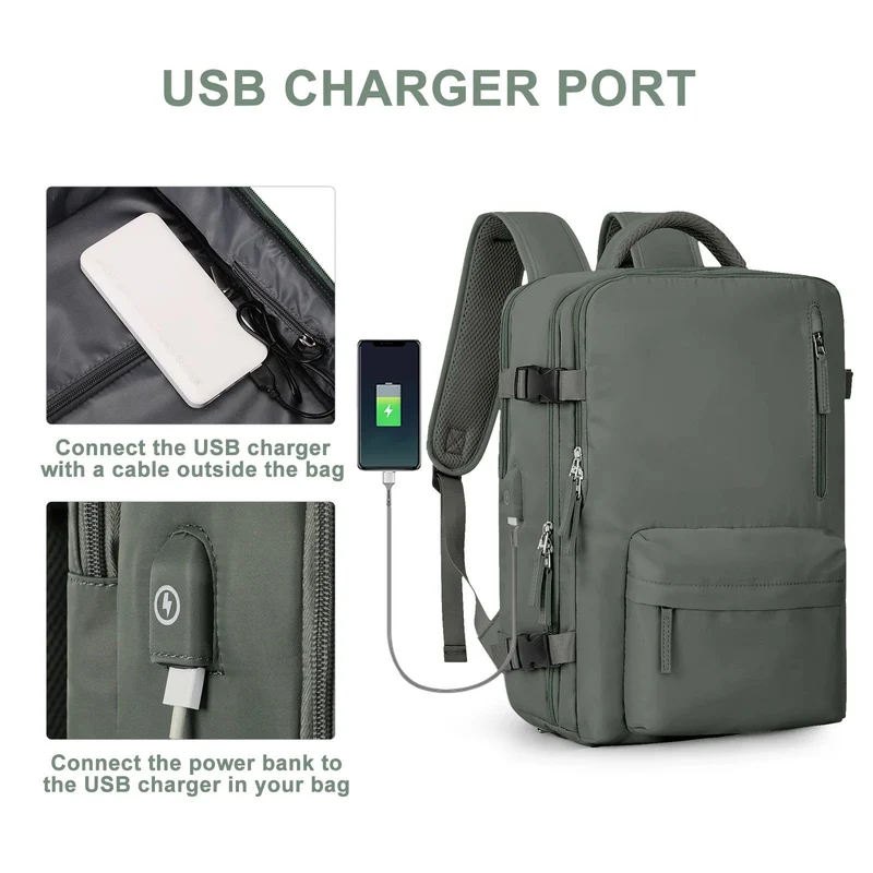 Dame Rejserygsæk 35L – Vandtæt med USB & Tyverisikring