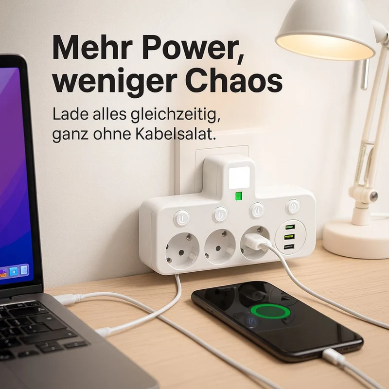 Kompakt Multistikdåse med USB & Type-C – Høj Sikkerhed