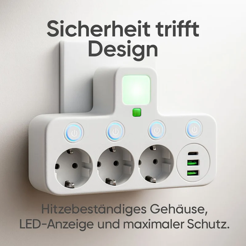 Kompakt Multistikdåse med USB & Type-C – Høj Sikkerhed
