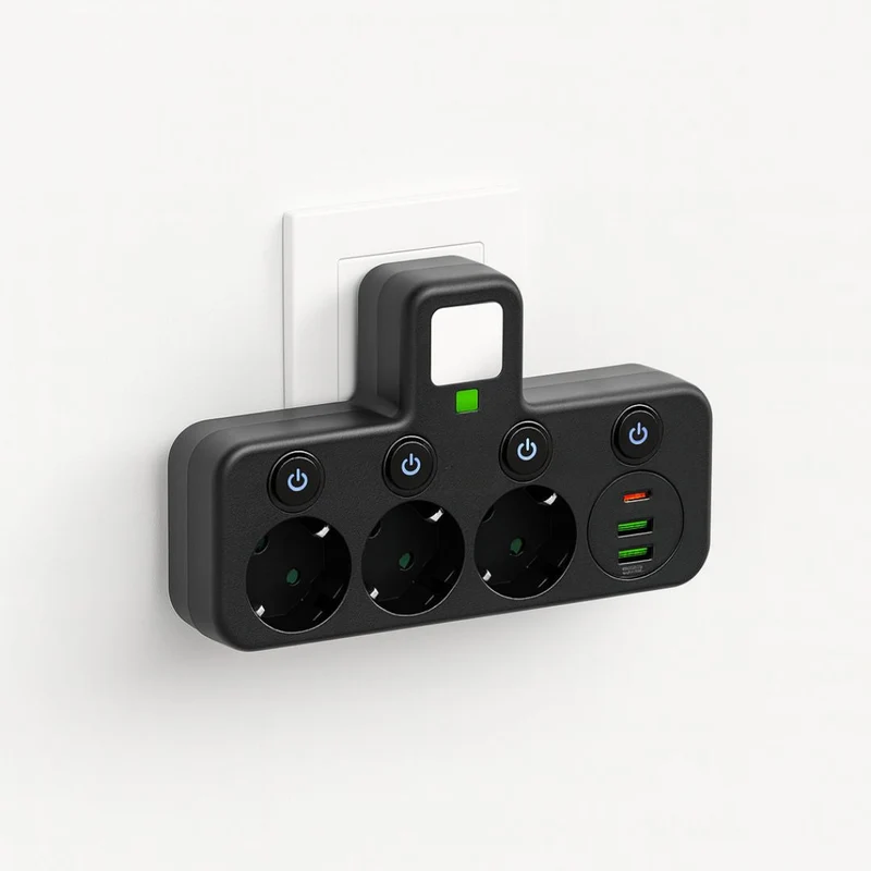 Kompakt Multistikdåse med USB & Type-C – Høj Sikkerhed