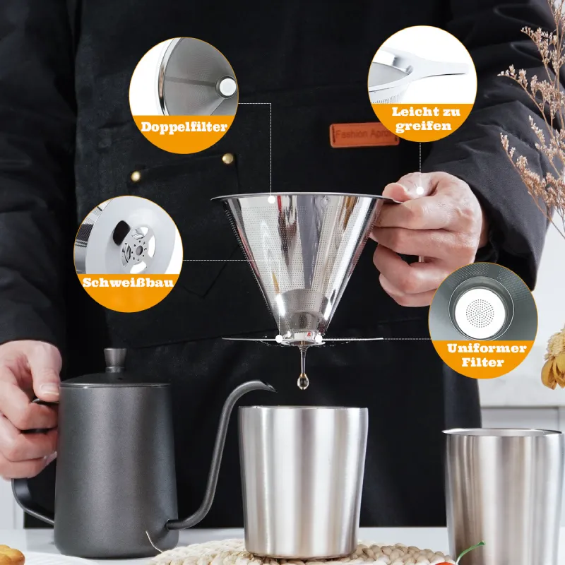Kaffeefilter Sæt i Rustfrit Stål – Ideelt til Rejser & Gaver