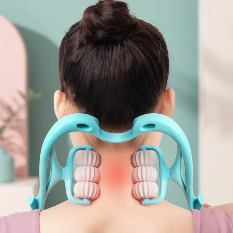 Effektiv Nakke- og Skuldermassage Rulle med Seks Rullende Hoveder