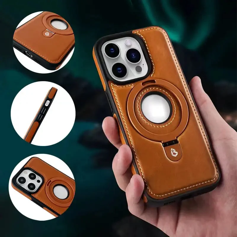 Magnetisk iPhone-etui i luksuslæder med integreret stander
