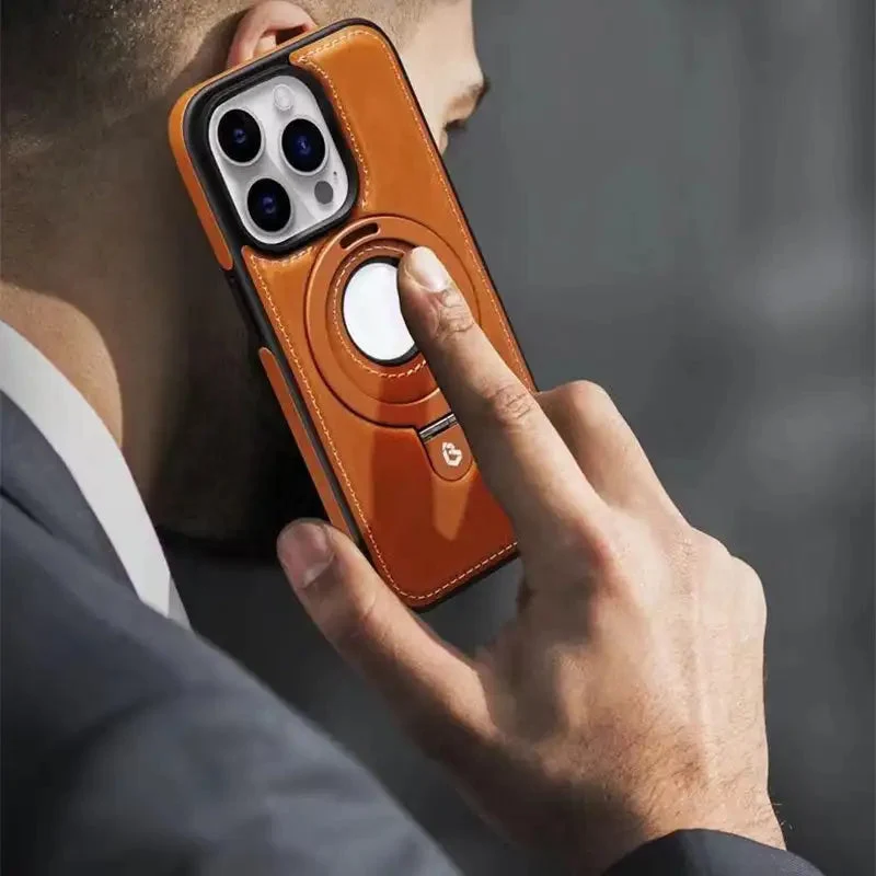 Magnetisk iPhone-etui i luksuslæder med integreret stander