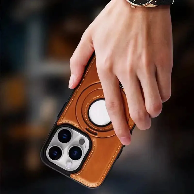 Magnetisk iPhone-etui i luksuslæder med integreret stander