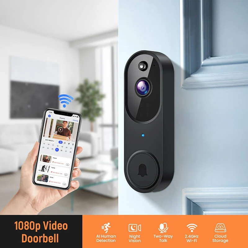 Trådløs Dørklokke med AI & 1080P Video for Optimal Sikkerhed