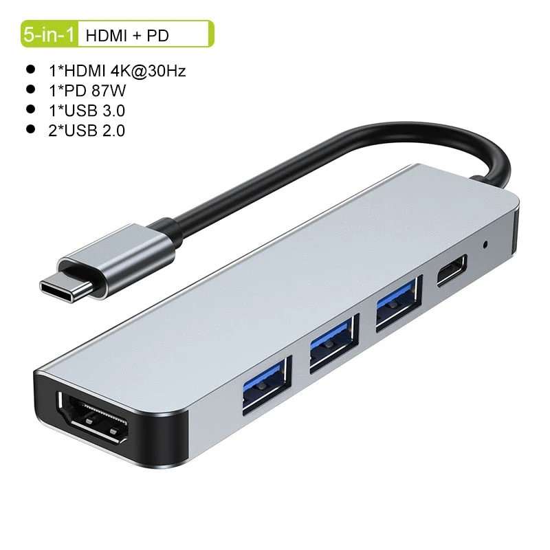 Kompakt USB-C Hub med 4K HDMI og Lynhurtig Opladning