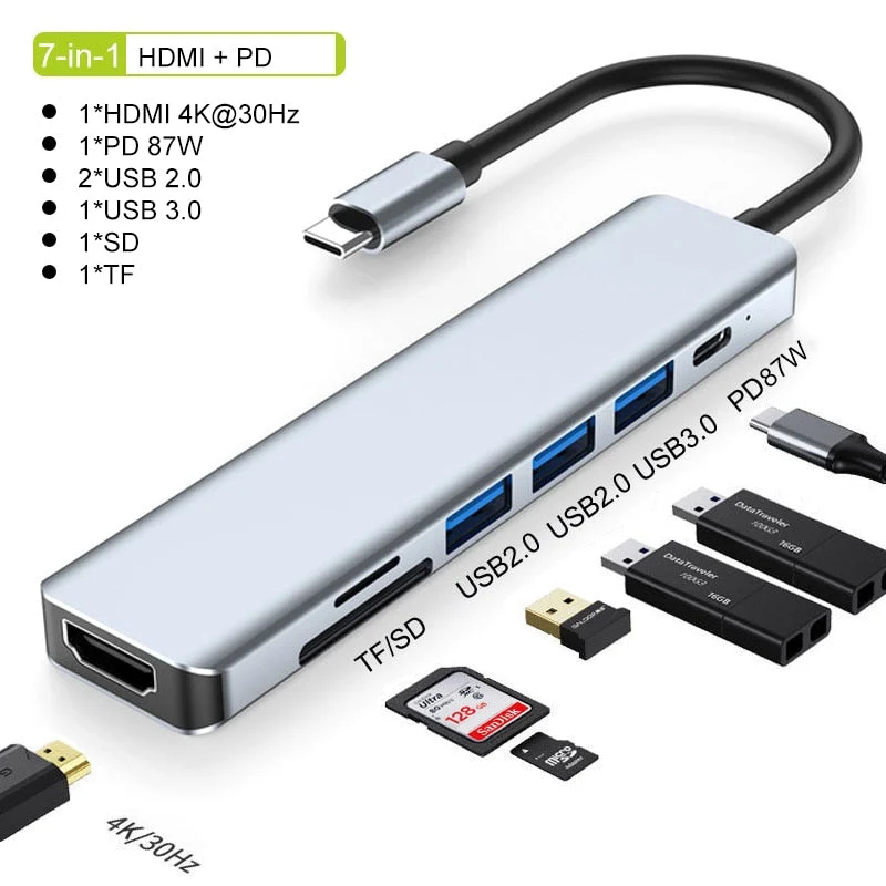 Kompakt USB-C Hub med 4K HDMI og Lynhurtig Opladning