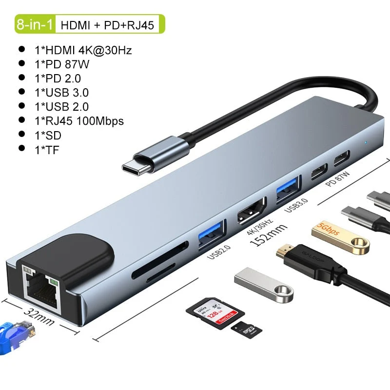 Kompakt USB-C Hub med 4K HDMI og Lynhurtig Opladning