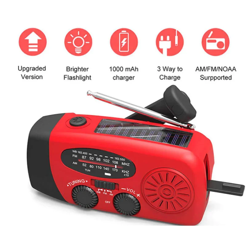 Kompakt Solcelle Radio med Håndsving og USB til Nødsituationer