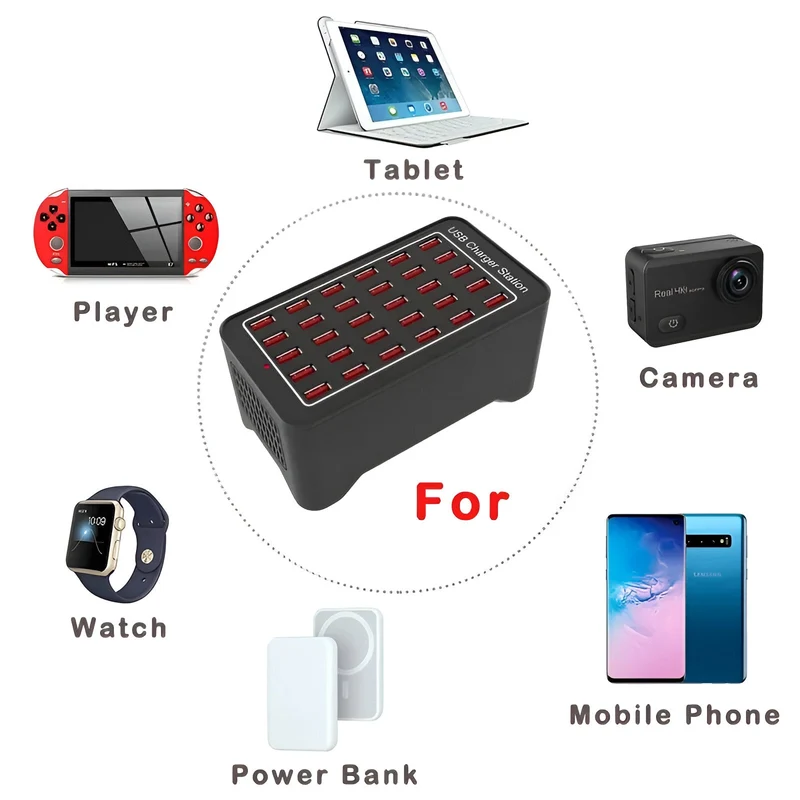 Effektiv USB-ladestation med 30 porte til alle enheder