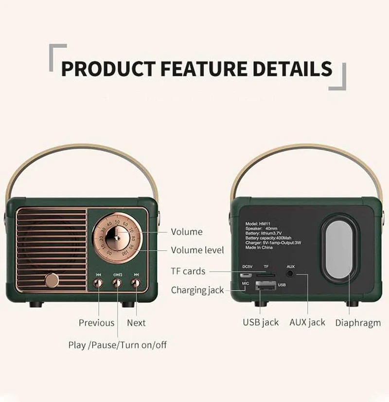 Retro Trådløs Højttaler med Krystalklar Lyd og Vintage Design